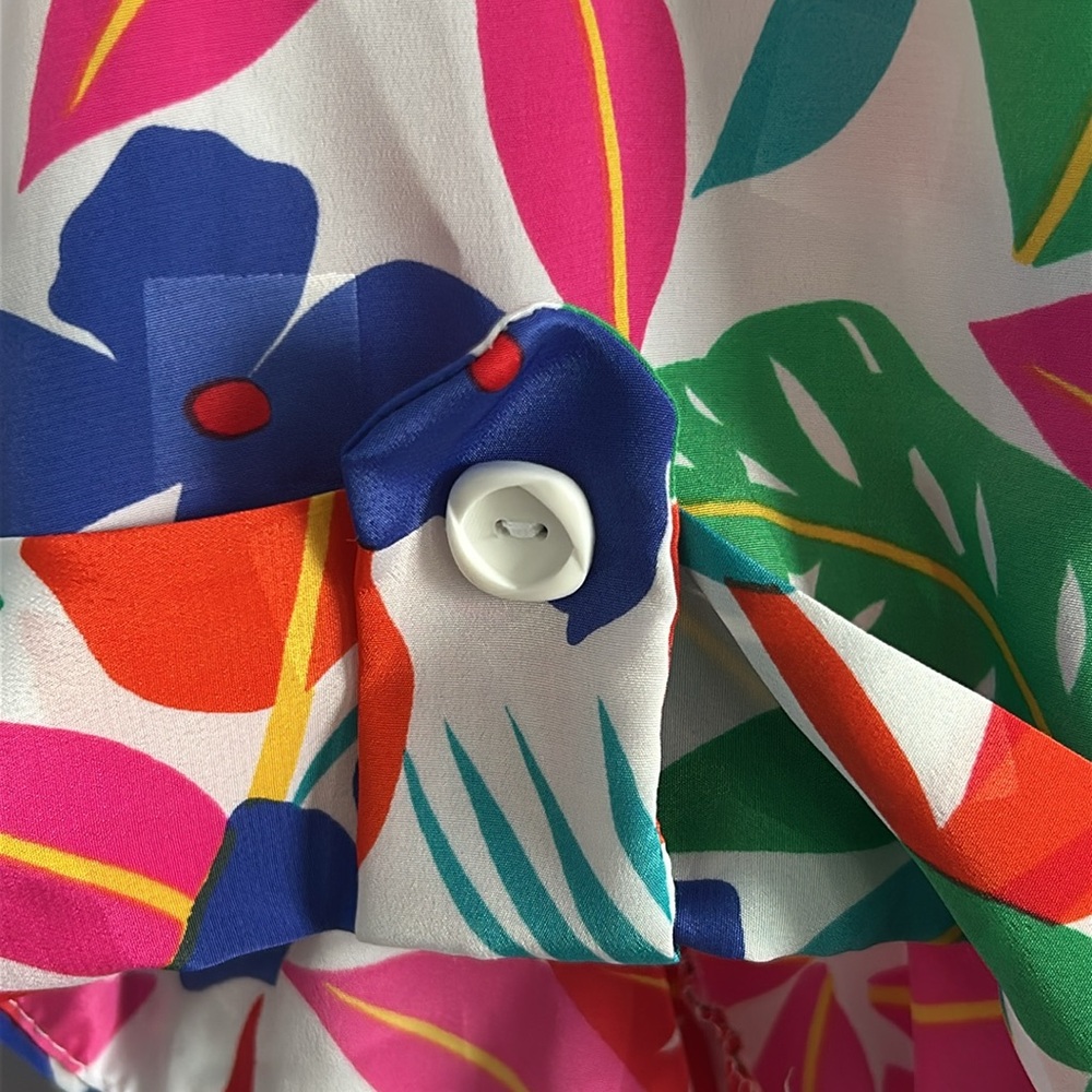 💕 Vintage Elite Canada Short Sleeve Colourful Floral Women's Blouse Size 16 - Picture 13 of 13